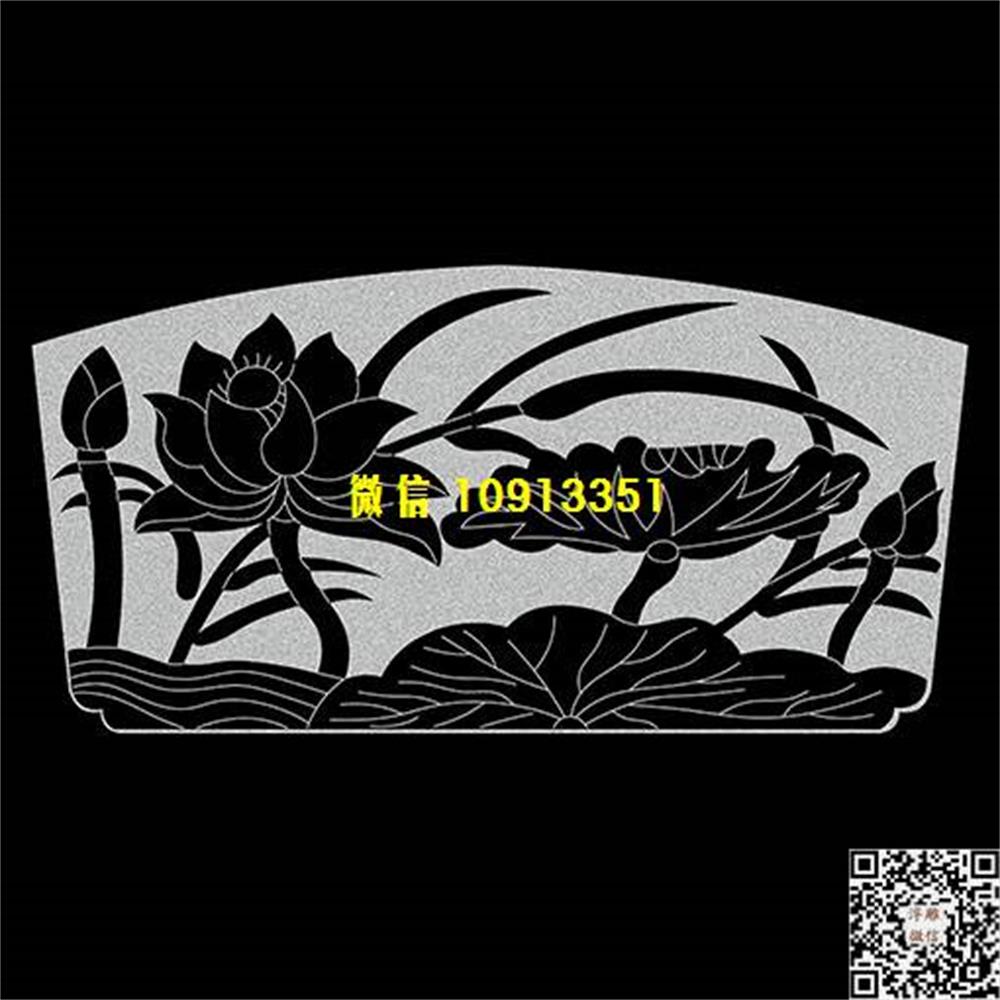 精雕图214荷花栏板精雕图线雕图线条图单线铣底图_电脑雕刻plt文泰矢量图精雕图浮雕图